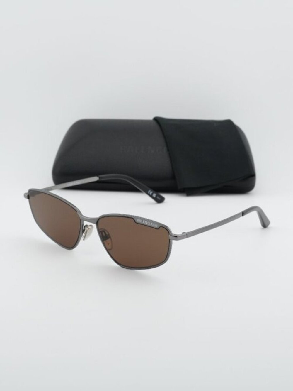 Balenciaga BB0277S 002 Unisex Rectangle Sunglasses - Ruthenium / Brown - Picture 7 of 10